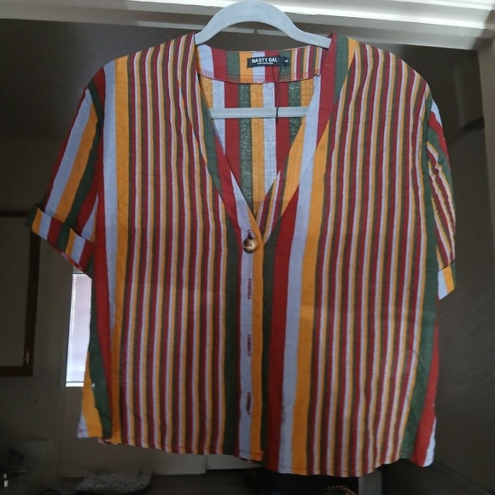 Nasty Gal Vibrant Striped Button Down Shirt